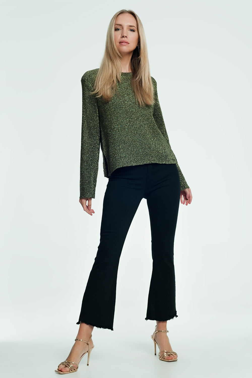 High Rise Raw Hem Flared Jeans in Black