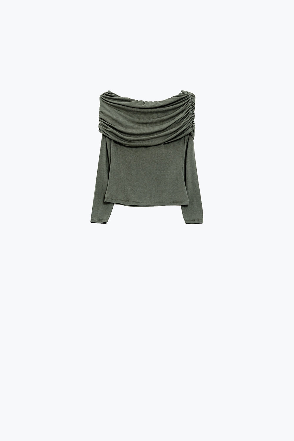 Bodycon Off Shoulder Top in Green Khaki