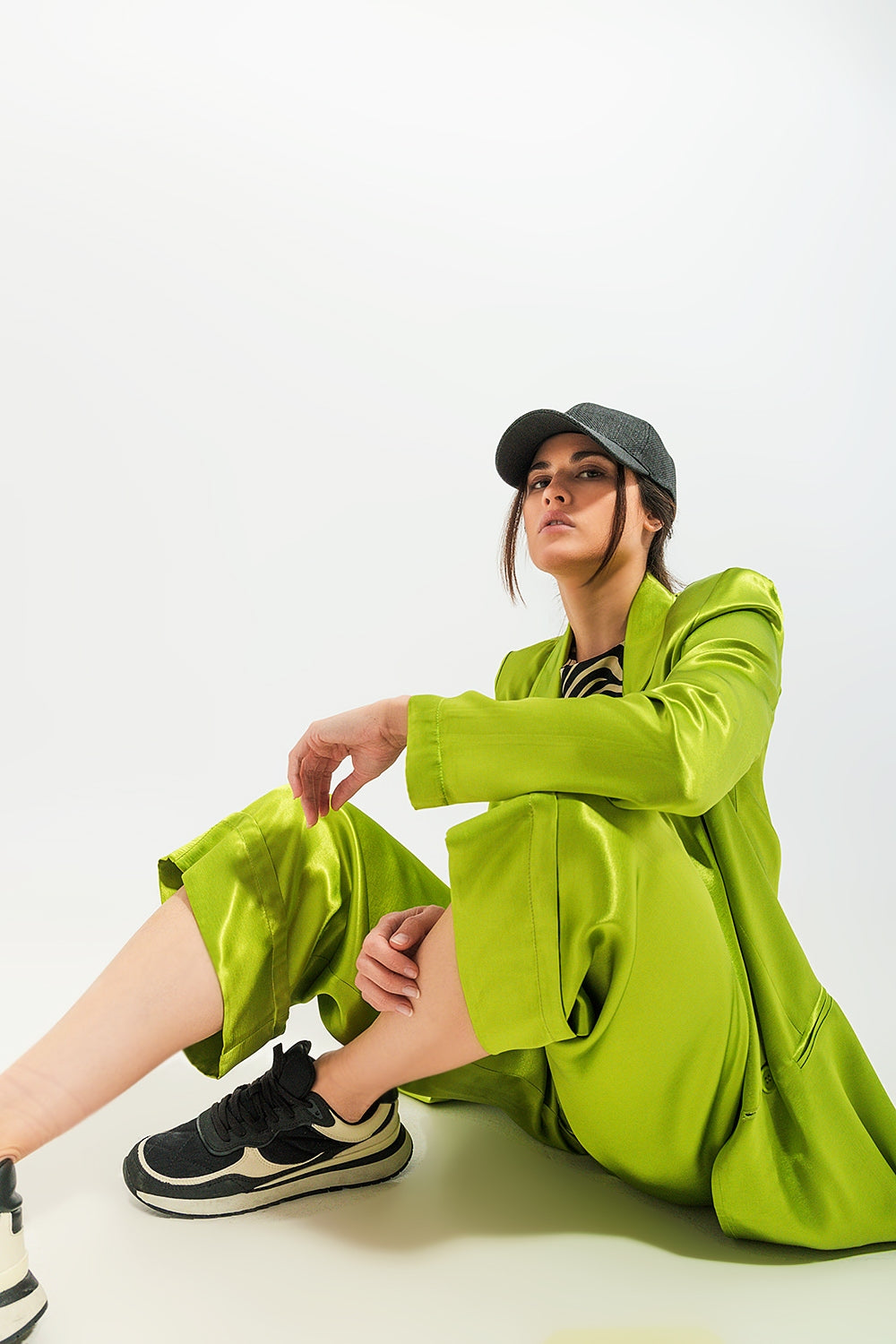 Satin Wide Leg Suit Pants in Green