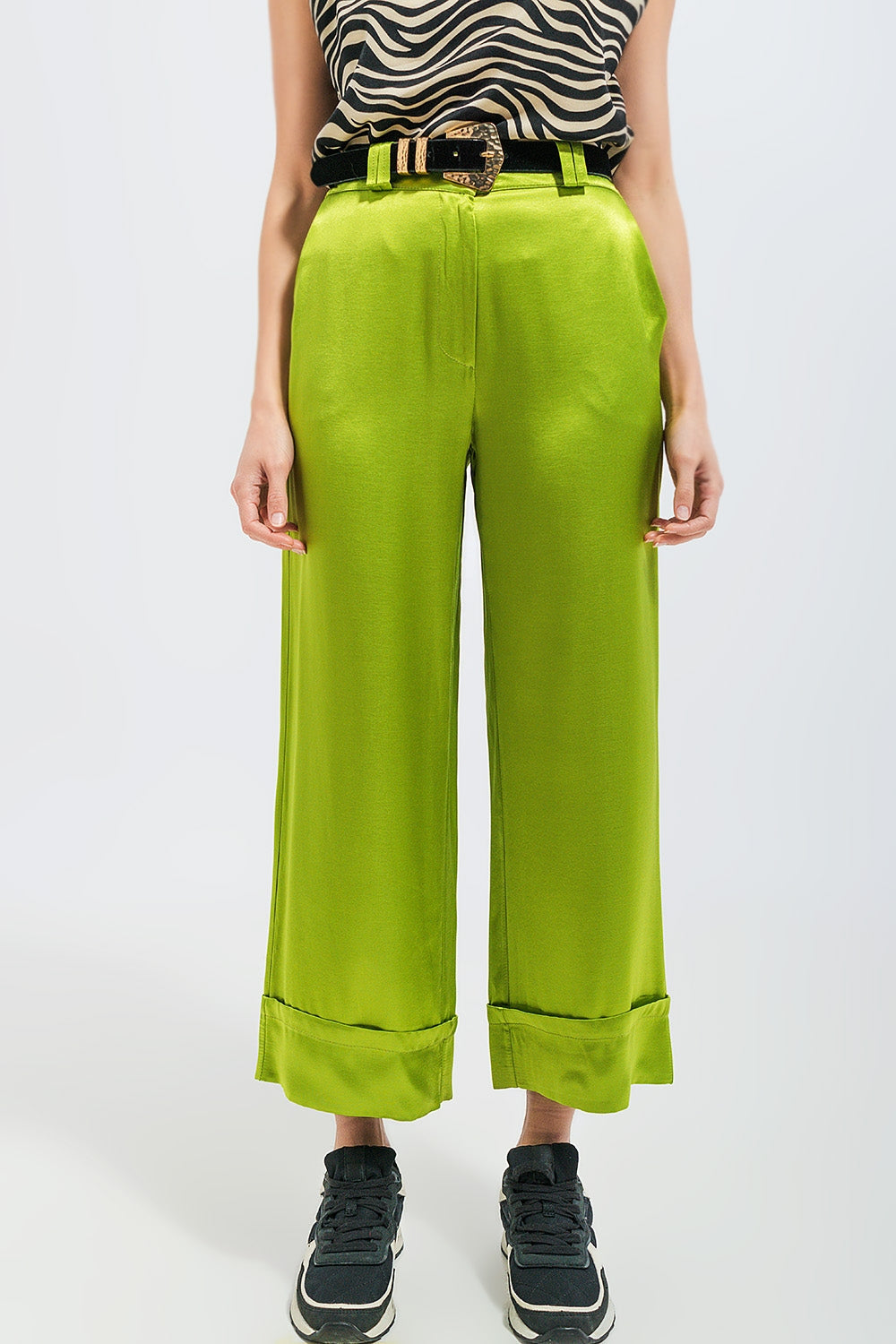 Satin Wide Leg Suit Pants in Green
