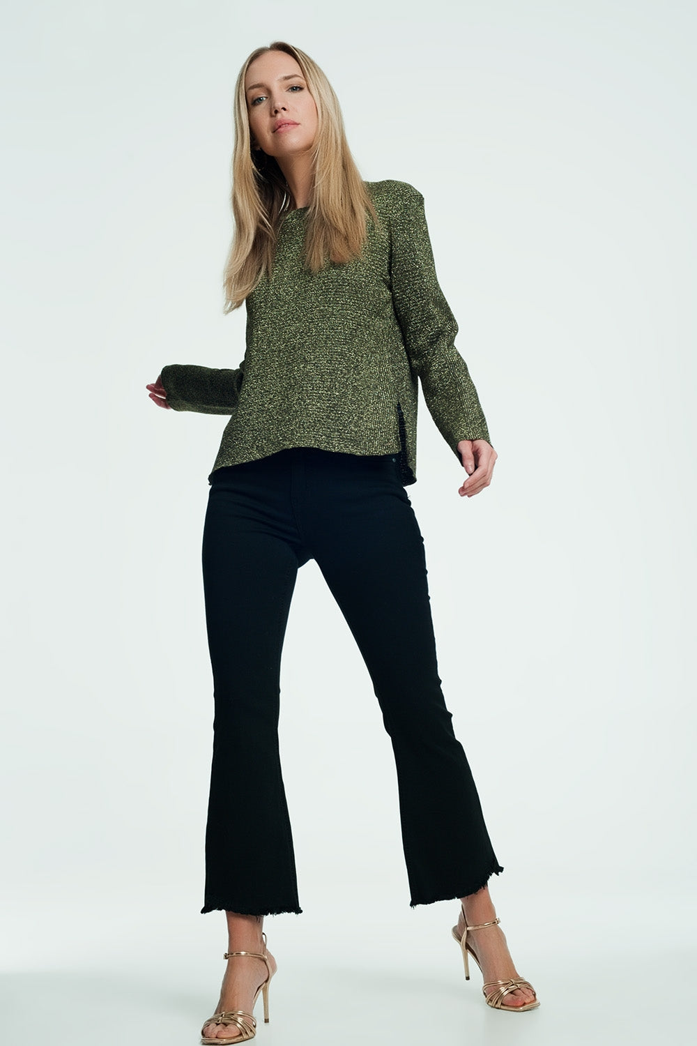High Rise Raw Hem Flared Jeans in Black