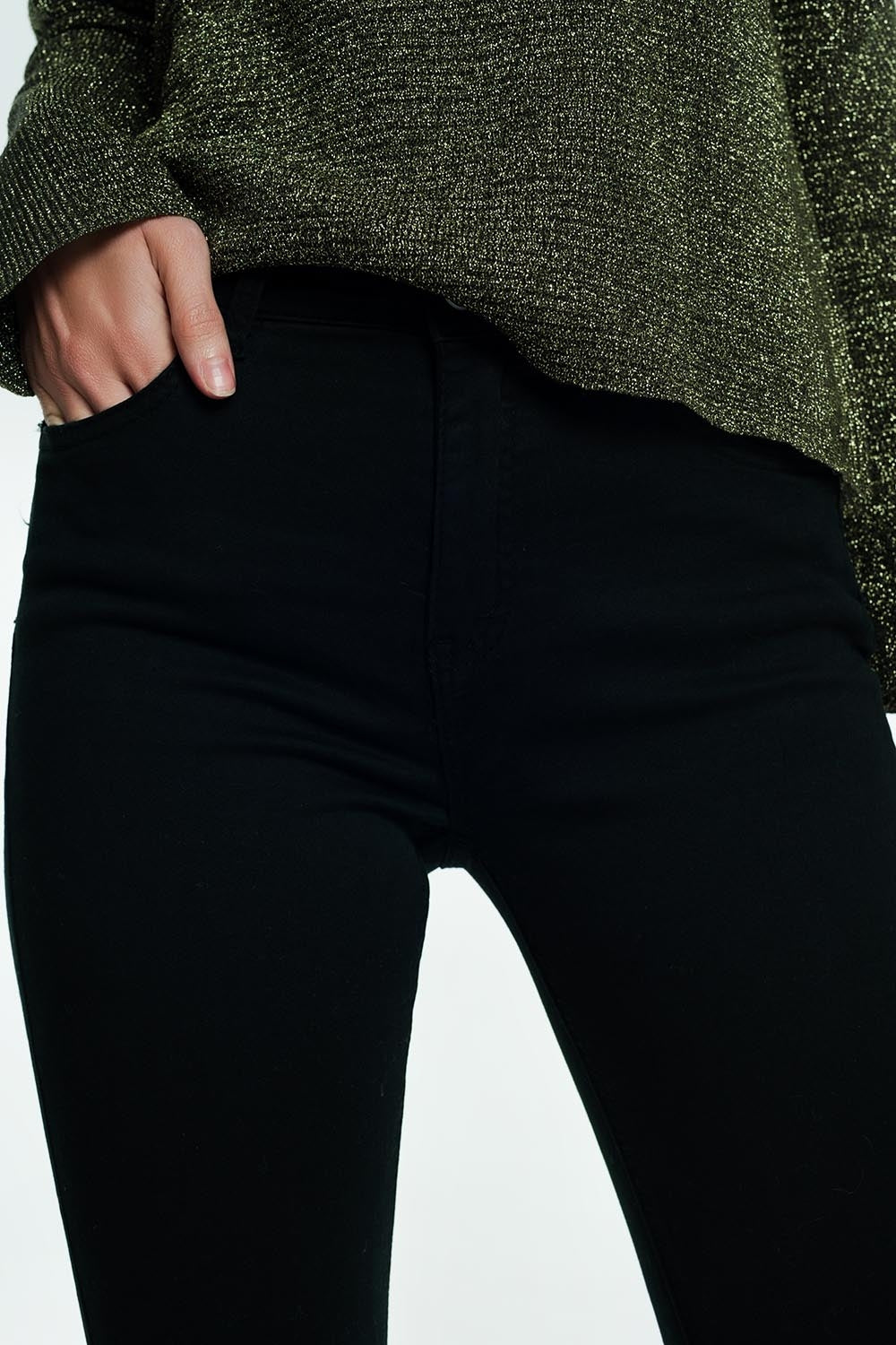 High Rise Raw Hem Flared Jeans in Black