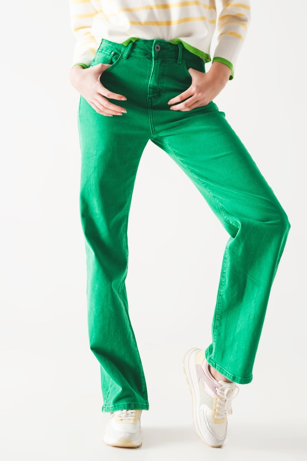 High Waisted Slouchy Mom Jeans in Green