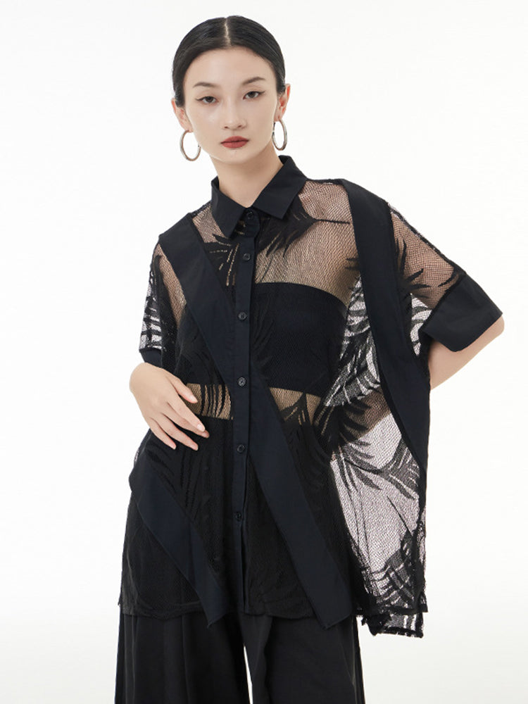 Sheer Leaf Blouse - Black