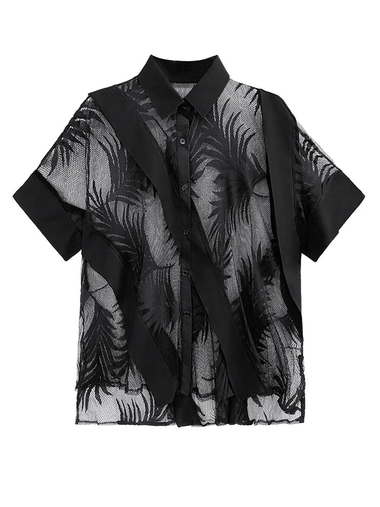 Sheer Leaf Blouse - Black