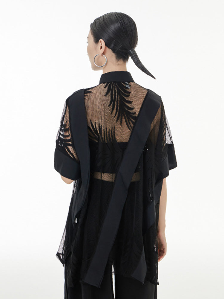 Sheer Leaf Blouse - Black