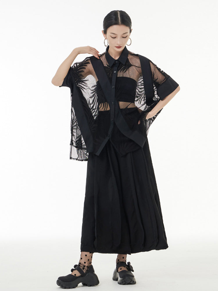 Sheer Leaf Blouse - Black