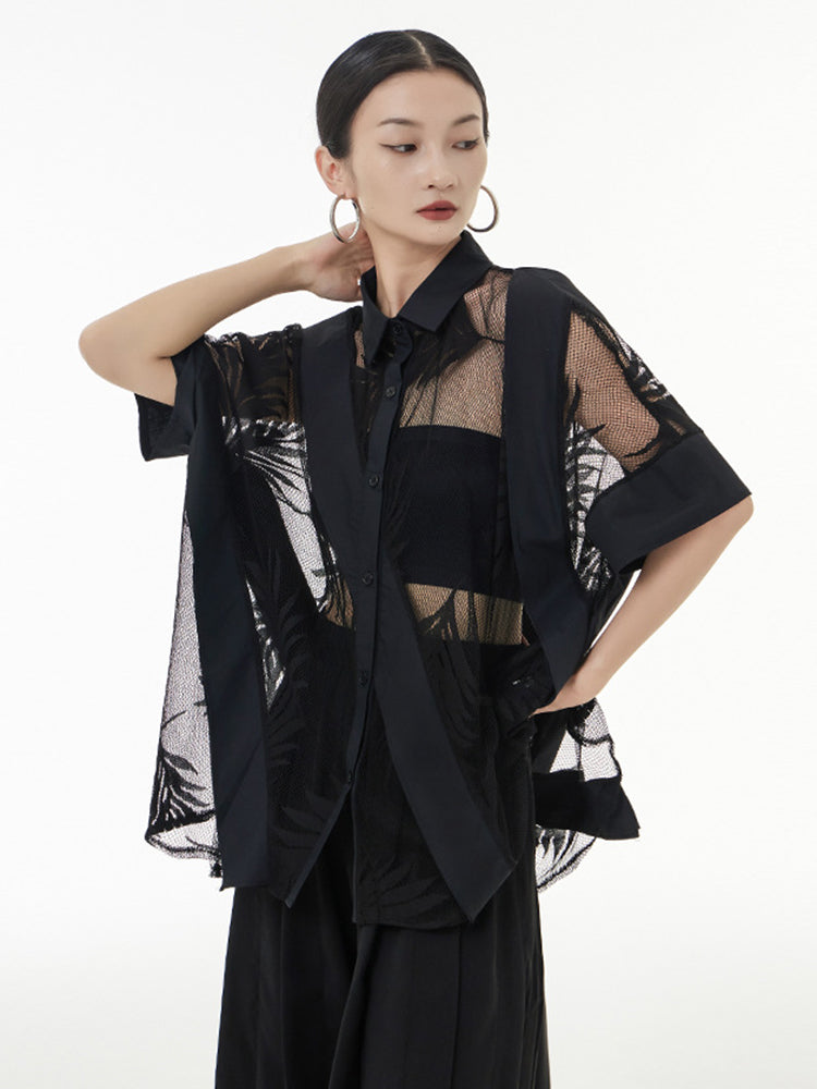 Sheer Leaf Blouse - Black