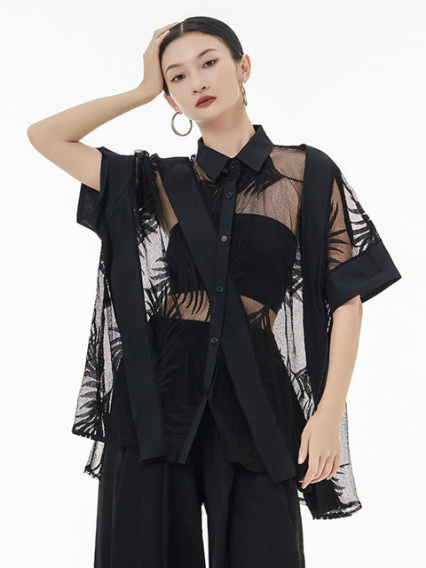 Sheer Leaf Blouse - Black