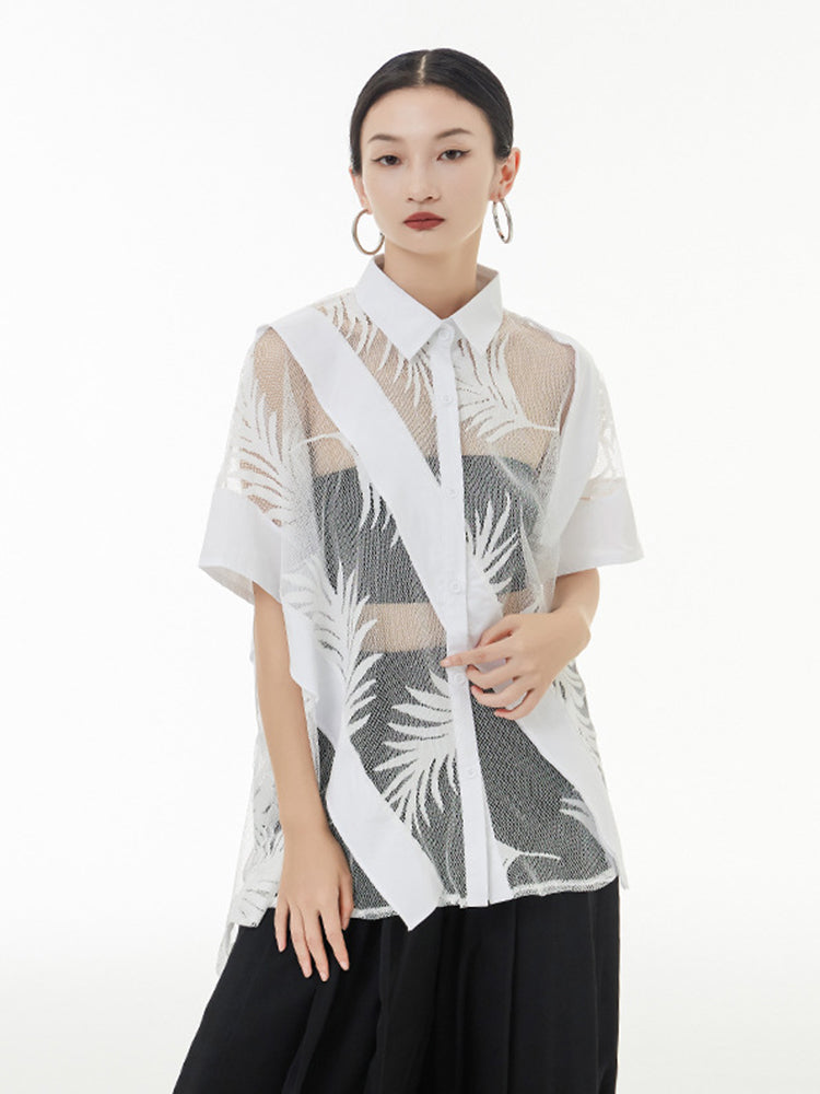 Sheer Leaf Blouse - White