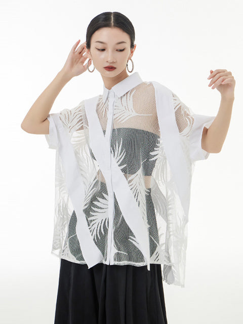 Sheer Leaf Blouse - White