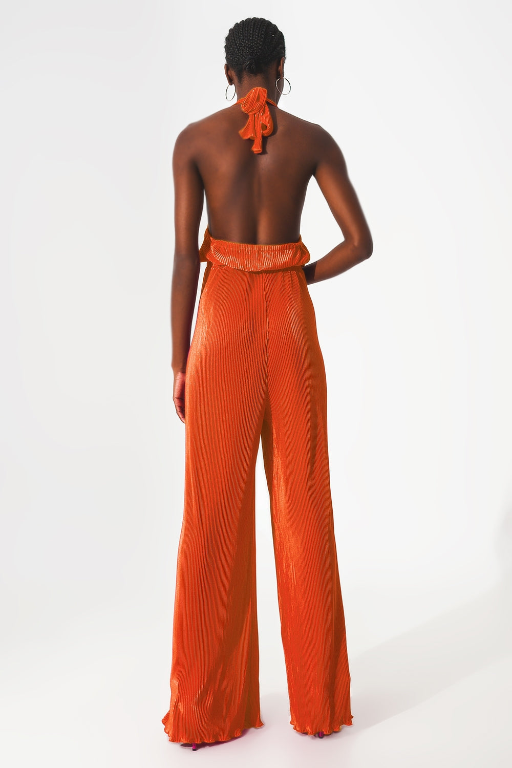 Satin Halter Neck Pleated Maxi Jumpsuit