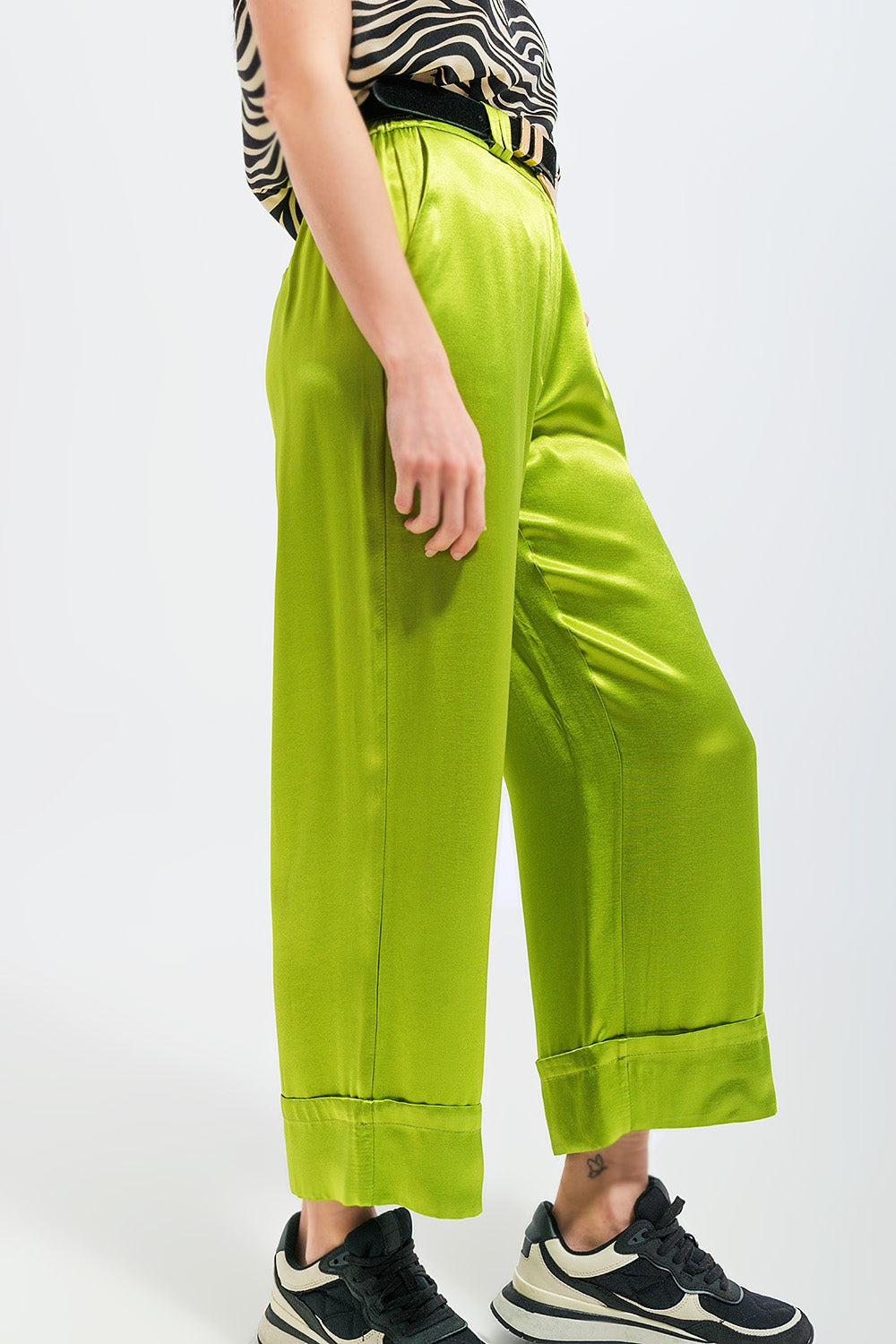 Satin Wide Leg Suit Pants in Green