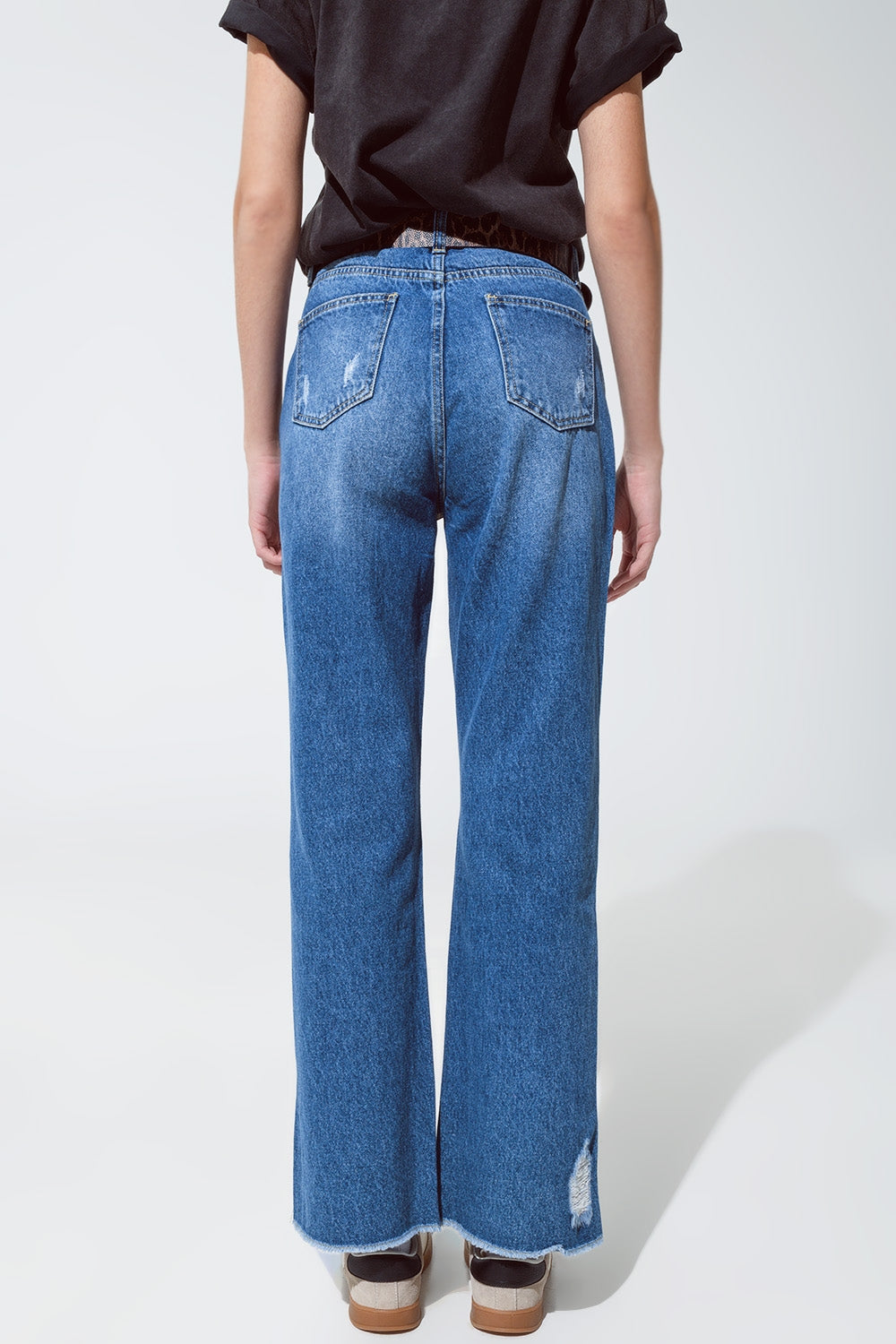 Straight Leg Ripped Jeans With Gold Metallic Glow