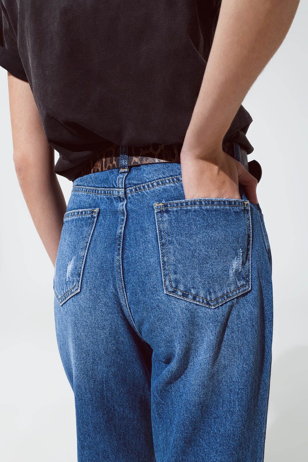 Straight Leg Ripped Jeans With Gold Metallic Glow