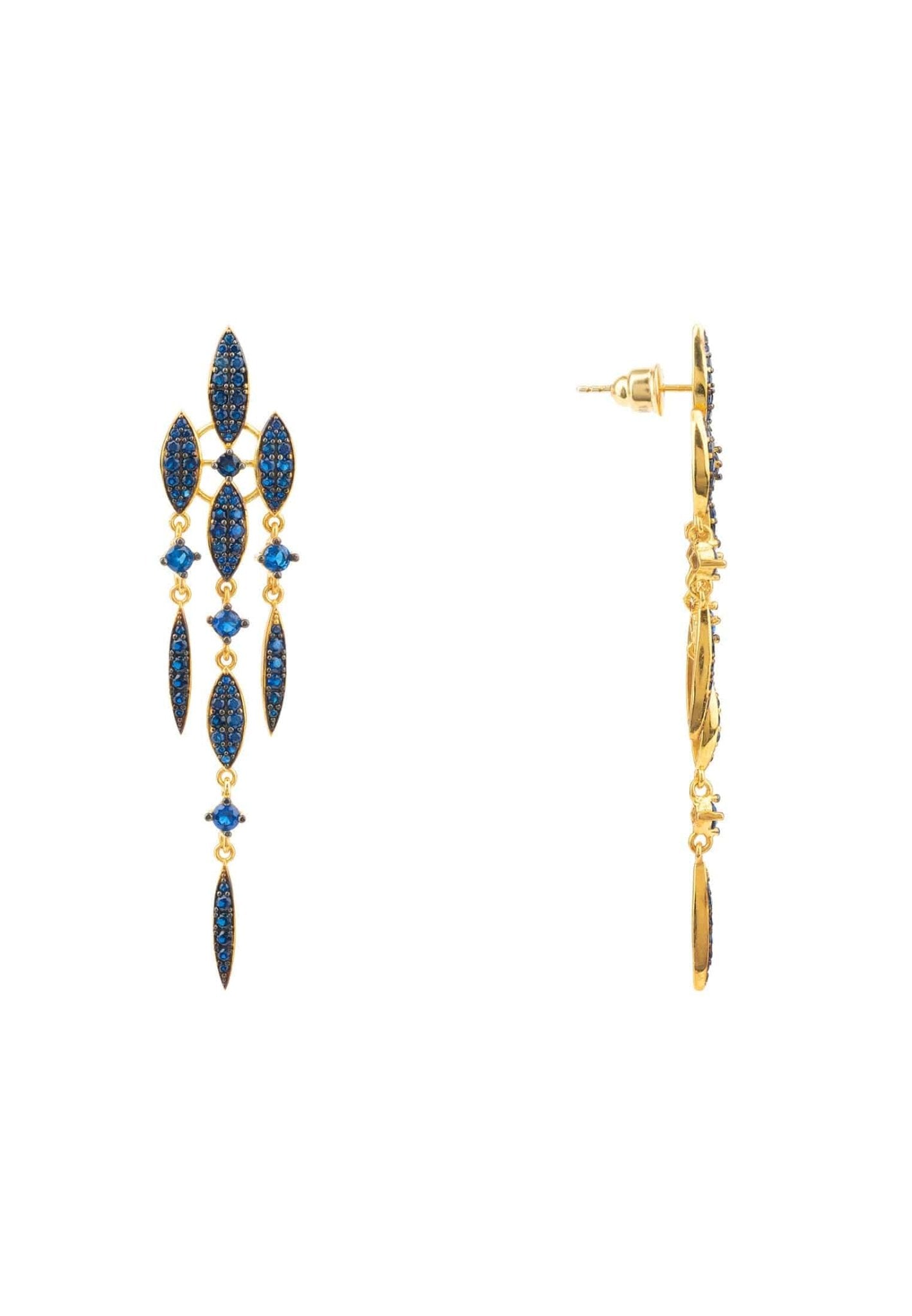 Valencia Statement Drop Earring Sapphire Blue Cz Gold