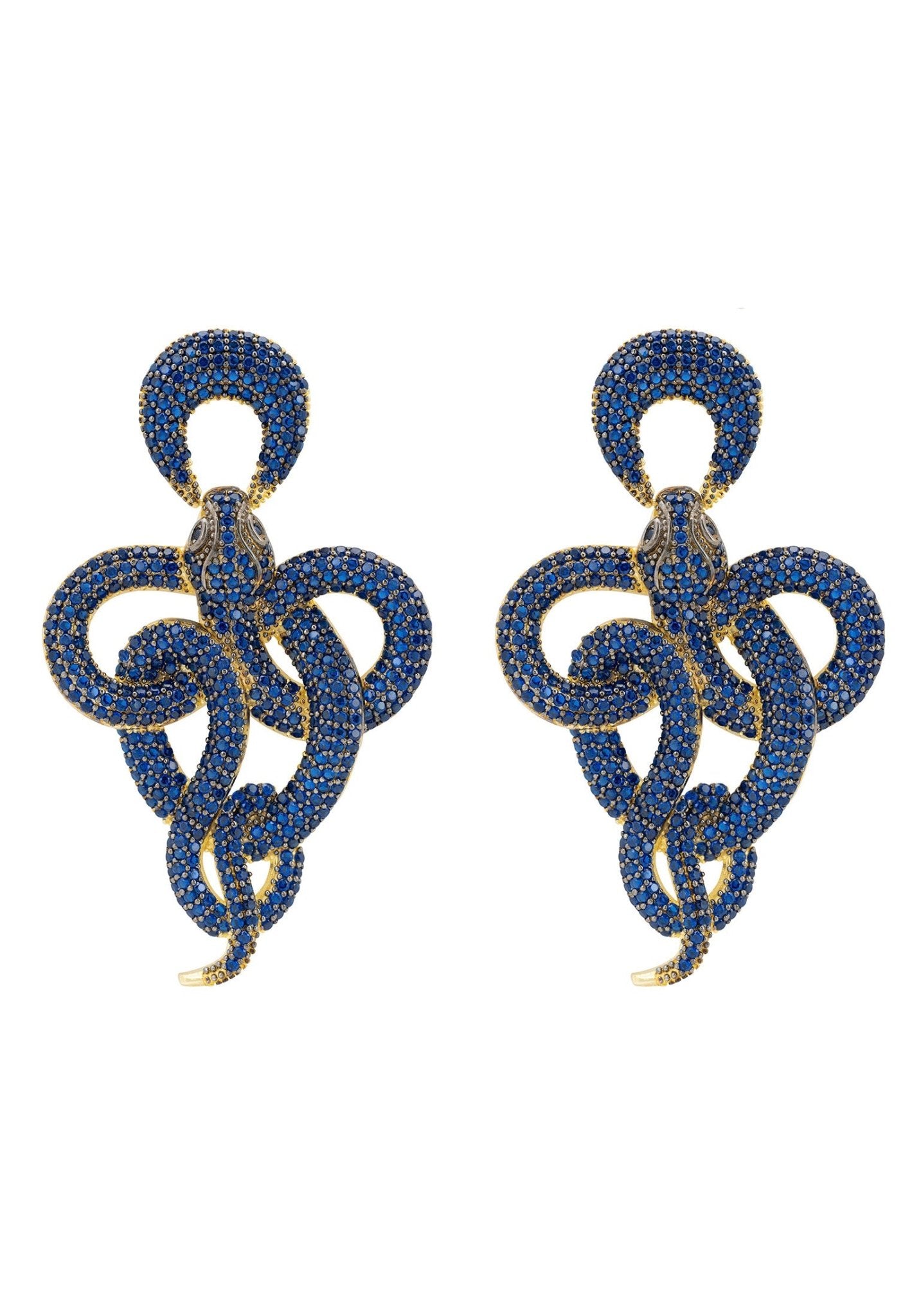 Viper Snake Drop Earrings Gold Sapphire