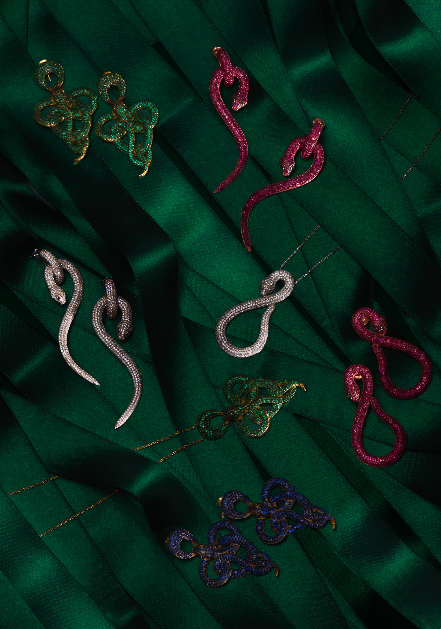 Viper Snake Drop Earrings Gold Sapphire